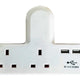 Dencon T-shape Socket 2 Way Adaptor 13A Fused with USB