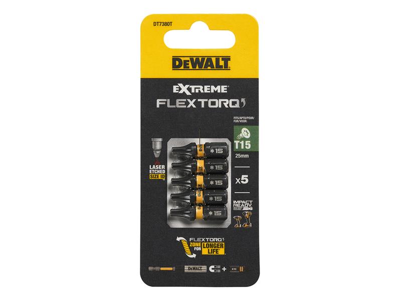 DeWALT Power Tools EXTREME FlexTORQ Bits T15 x 25mm (Pack 5) - imagen 2