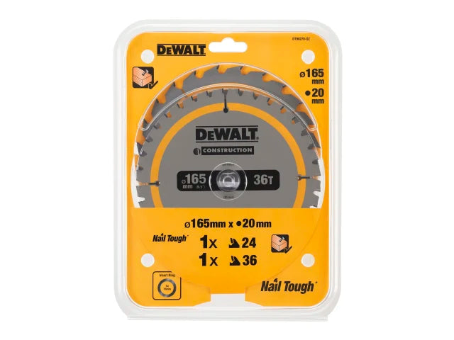 DEWALT DT90270 Construction Circular Saw Blade 2 Pack 165 x 20mm x 24T/36T – – Now available at MTN Shop UK. - imagen 2