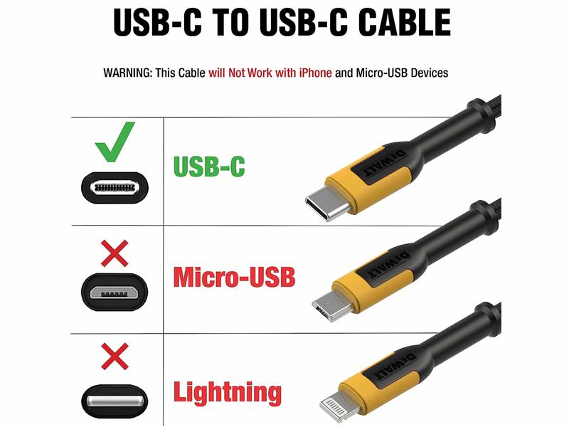DEWALT Telecoms USB C to USB C Reinforced Charging Cable 1.2m (4ft) - imagen 3