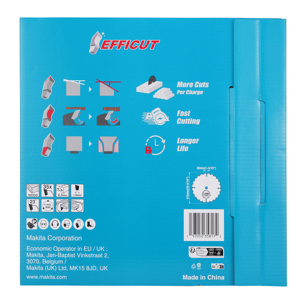 Makita - Makita E-24848 Efficut T.C.T Saw Blade 415 x 30mm x 35T - Makita Efficut saw blade packaging features and details. - imagen 3