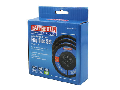 Faithfull Aluminium Oxide Flap Disc 115 x 22mm 120 Grit (3 Pack)