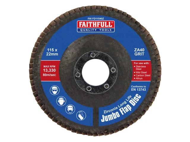 Faithfull Zirconia Abrasive Jumbo Flap Disc A40 115mm – – Now available at MTN Shop UK. - imagen 2