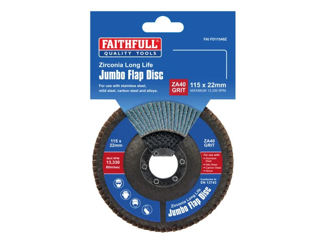 Faithfull Zirconia Abrasive Jumbo Flap Disc A40 115mm – – Now available at MTN Shop UK. - imagen 3