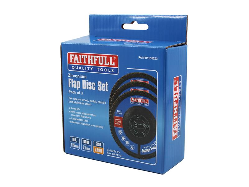 Faithfull Zirconia Abrasive Jumbo Flap Disc 115 x 22mm 80 Grit (3 Pack) - imagen 2