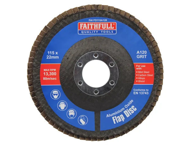 Faithfull Aluminium Oxide Flap Disc 115 x 22mm 120 Grit – – Now available at MTN Shop UK. - imagen 2