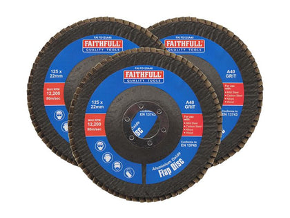 Faithfull Aluminium Oxide Flap Disc 125 x 22mm 40 Grit (3 Pack)