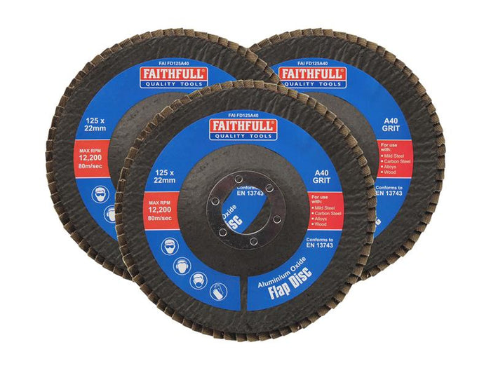 Faithfull Aluminium Oxide Flap Disc 125 x 22mm 40 Grit (3 Pack)