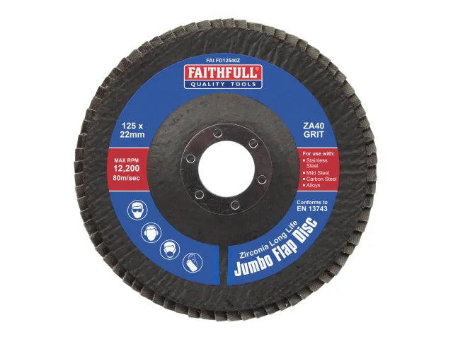 Faithfull Zirconia Abrasive Jumbo Flap Disc ZA40 125mm – – Now available at MTN Shop UK. - imagen 2