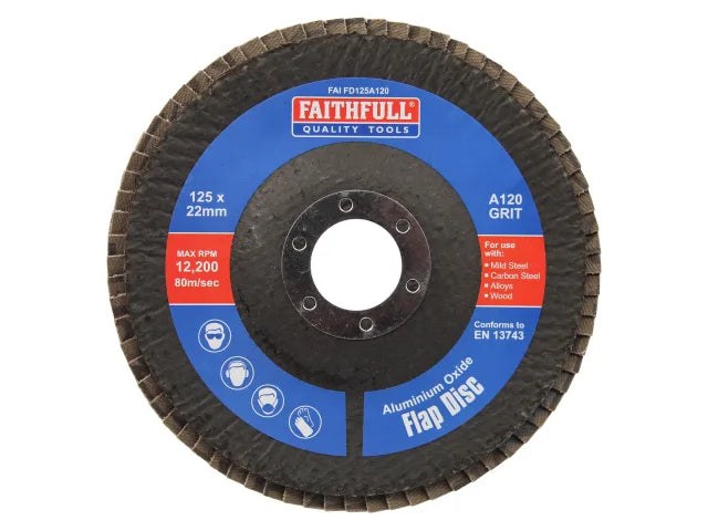 Faithfull Aluminium Oxide Flap Disc 125 x 22mm 120 Grit – – Now available at MTN Shop UK. - imagen 2