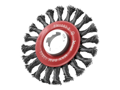 Faithfull X-LOCK Conical Wire Brush 115mm M14x2, 0.50mm Steel Wire – – Now available at MTN Shop UK.