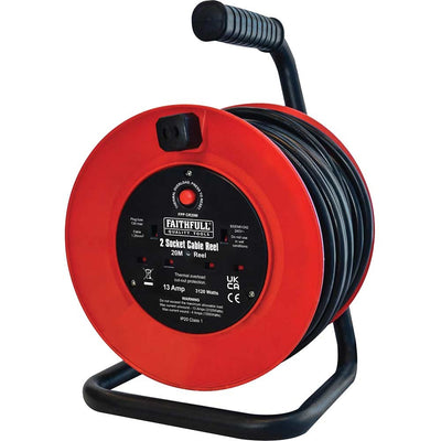 Faithfull Open Drum Cable Reel 240V 13A 2-Socket 20m