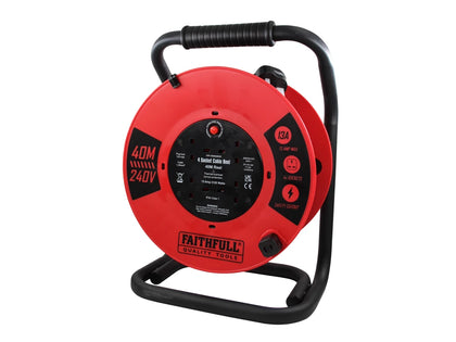 Faithfull Power Plus - Faithfull Power Plus Open Cable Reel 240V 40m 13A 4 Socket (1.25mm Cable) - Red 40M cable reel with four sockets, 240V.