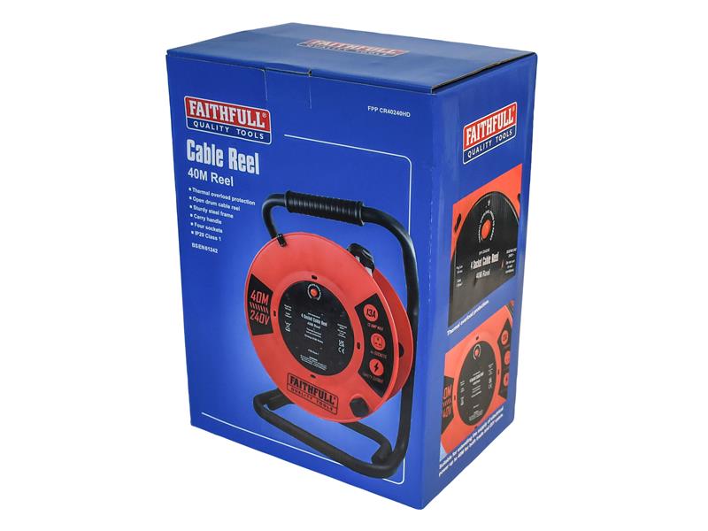 Faithfull Power Plus Open Cable Reel 240V 40m 13A 4 Socket (1.25mm Cable) - imagen 2