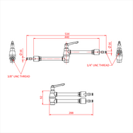 Doughty Pivot Arm G1150 — technical dimensions diagram showing overall length 534mm, arm length 440mm, folded width 288mm, folded height 92mm, Ø16mm studs with 1/4" and 3/8" UNC thread options. - imagen 4