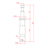 Doughty Stand Adaptor G1189 technical dimensions diagram showing total length 188mm, spigot length 70mm, body length 115mm, Ø16mm spigot, Ø28mm base, Ø35mm collar and Ø7mm fixing pin. - imagen 2