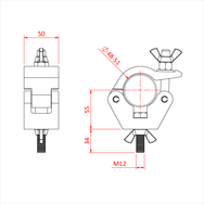 Doughty All Weather Hook Clamp - Adjustable pipe clamp with dimensions and wingnut closure. - imagen 7