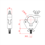 Doughty All Weather Slimline Hook Clamp - Adjustable pipe clamp with measurements, wingnut and threaded bolt. - imagen 3