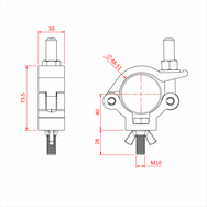 Doughty All Weather Slimline Lightweight Hook Clamp - Aluminum clamp with dimensions and screw details. - imagen 3