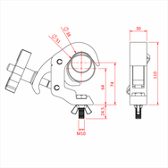 Doughty All Weather Slimline Quick Trigger Hook Clamp - Adjustable steel clamp with rotation mechanism, technical dimensions illustrated. - imagen 6