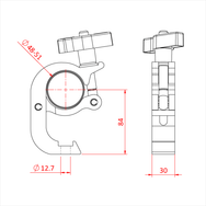 Doughty All Weather Trigger Clamp - Adjustable metal clamp, technical drawing, dimensions indicated. - imagen 2
