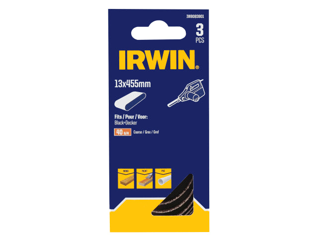 IRWIN® Powerfile Sanding Belt 13 x 455mm 40G (Pack 3) – – Now available at MTN Shop UK. - imagen 2