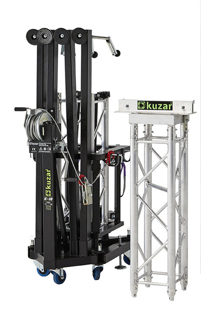 Kuzar K-10 truss tower lift folded in compact storage position