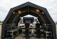 Konligo The Tent aluminium gazebo with sides technical drawing showing open dimensions and branding surfaces - imagen 2