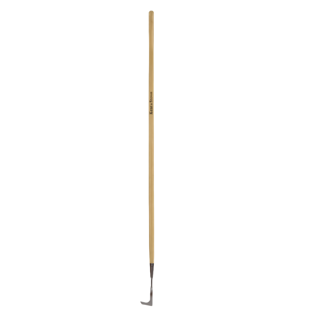 A long-handled garden tool with a light natural wood handle and a dark metal hook at the end, shown vertically against a plain white background. - imagen 2