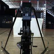 Kuzar K-60 line array lift set up in a workshop showing full tripod base and control panel - imagen 8