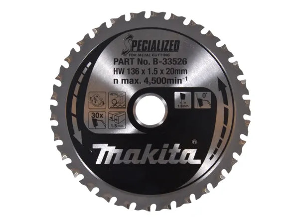 Makita B-33526 Specialized for Metal Cutting Saw Blade 136 x 20mm x 30T – – Now available at MTN Shop UK.