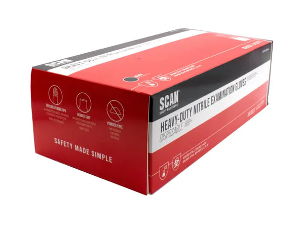Scan Black Heavy-Duty Nitrile Disposable Gloves Medium Size 7 (Box of 100) – – Now available at MTN Shop UK.