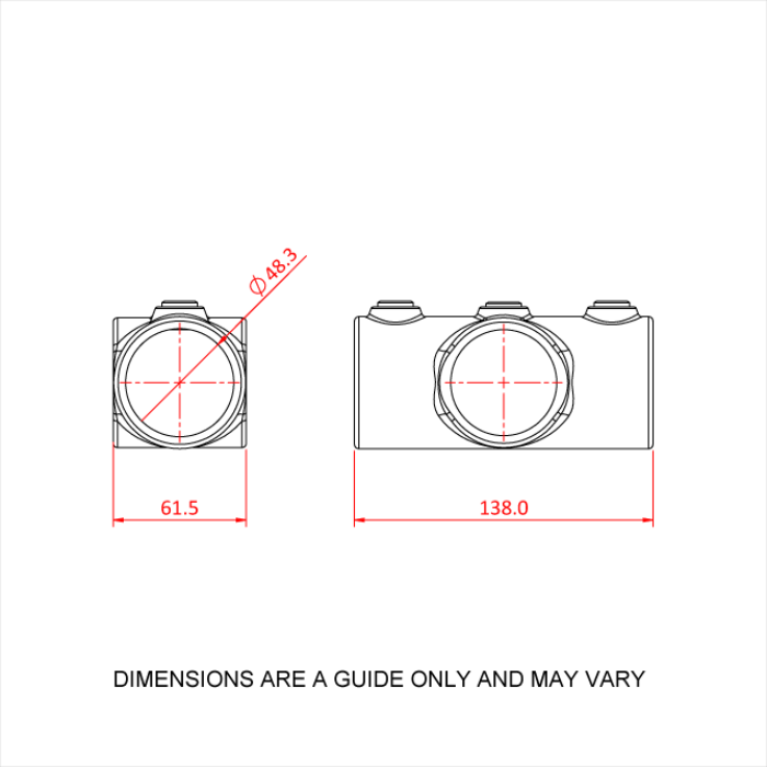 Doughty Pipeclamp Two Socket Crossover - Camera dimensions diagram showing width and height measurements. - imagen 4