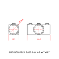 Doughty Pipeclamp Two Socket Crossover - Camera dimensions diagram showing width and height measurements. - imagen 4