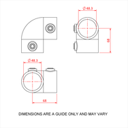 Doughty Pipeclamp Elbow 90° - Elbow pipe fitting, technical drawing, 48.3mm, 68mm dimensions. - imagen 5
