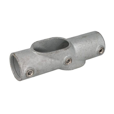 Doughty Pipeclamp Two Socket Cross Adjustable Centre 30-60° - Galvanized steel pipe connector with three screws.