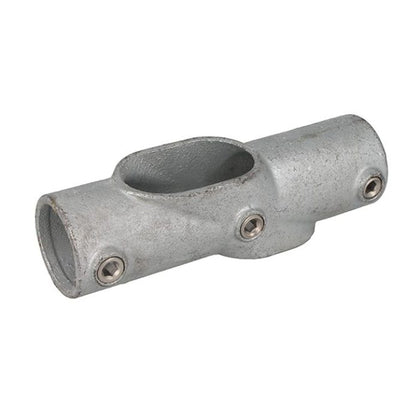 Doughty Pipeclamp Two Socket Cross Adjustable Centre 30-60° - Galvanized steel pipe connector with three screws.