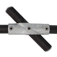 Doughty Pipeclamp Two Socket Cross Adjustable Centre 30-60° - Steel pipe coupling with dual connectors, galvanized finish. - imagen 2