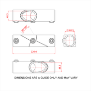 Doughty Pipeclamp Two Socket Cross Adjustable Centre 30-60° - Technical rod end bearing dimensions and specifications diagram. - imagen 3
