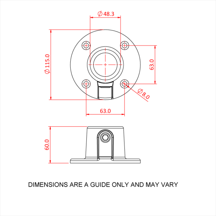 Doughty Pipeclamp Base Flange - Round metal base plate, detailed dimensions diagram. - imagen 5