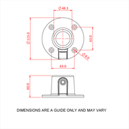 Doughty Pipeclamp Base Flange - Round metal base plate, detailed dimensions diagram. - imagen 5