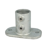 Doughty Pipeclamp Railing Base Flange - Galvanized steel flange fitting with dual screws.