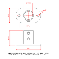 Doughty Pipeclamp Railing Base Flange - Wall flange bracket technical dimensions illustration. - imagen 5