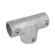 Doughty Pipeclamp Angled Two Socket Tee 4-10 Degree - Galvanized steel T-shaped pipe fitting connector.