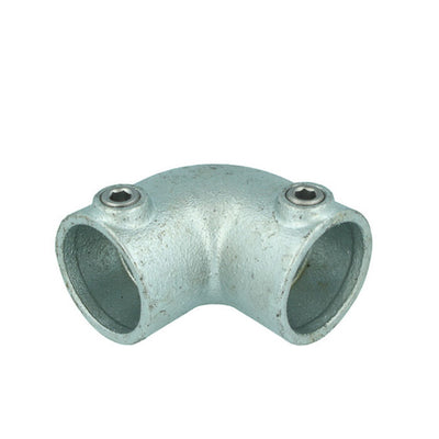 Doughty Pipeclamp Angled Elbow 4-10 Degree - Galvanized steel pipe elbow fitting with screws.
