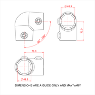 Doughty Pipeclamp Angled Elbow 4-10 Degree - Aluminum pipe connector with dimensional guide. - imagen 3