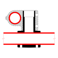 Doughty Speedrail Adjustable Crossover - Red and black mounting bracket with circular clamp. - imagen 3