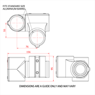Doughty Speedrail Adjustable Crossover - Aluminium barrel mount with precise dimensions diagram. - imagen 4