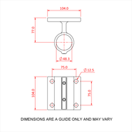 Doughty Speedrail Railing Side Support - Handrail bracket technical drawing with dimensions. - imagen 2