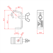 Doughty 18mm Light Duty Hook Clamp - Technical drawing clamp mechanism with precise dimensions outlined. - imagen 2